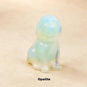 Crystal Stone Dog Figurine, 1.5 Inch Hand-Carved Natural Stone Crystal Puppy Decor