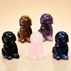 Crystal Stone Dog Figurine, 1.5 Inch Hand-Carved Natural Stone Crystal Puppy Decor