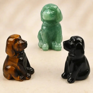 Crystal Stone Dog Figurine, 1.5 Inch Hand-Carved Natural Stone Crystal Puppy Decor
