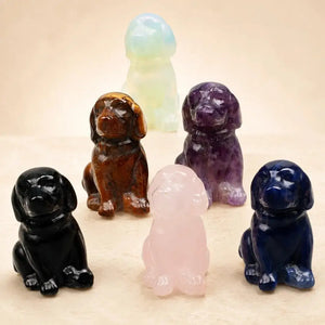 Crystal Stone Dog Figurine, 1.5 Inch Hand-Carved Natural Stone Crystal Puppy Decor