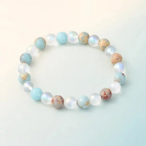 Aura Quartz & Ocean Sediment Gemstone Bead Bracelet, Unisex Crystal Stretch Jewelry