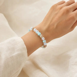 Aura Quartz & Ocean Sediment Gemstone Bead Bracelet, Unisex Crystal Stretch Jewelry