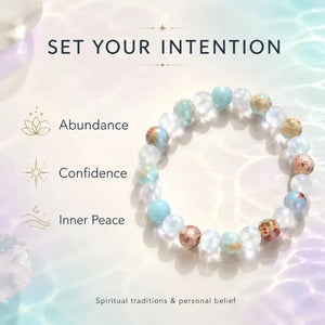 Aura Quartz & Ocean Sediment Gemstone Bead Bracelet, Unisex Crystal Stretch Jewelry
