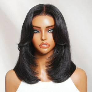 Layered Shoulder-Length Human Hair Wig, 7x5 HD Lace, Glueless with Face-Framing Bangs