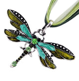 HSF Marketplace Crystal Dragonfly pendant necklace for women, featuring ribbon design and casual jewelry style from SUMENG 2024 collection.