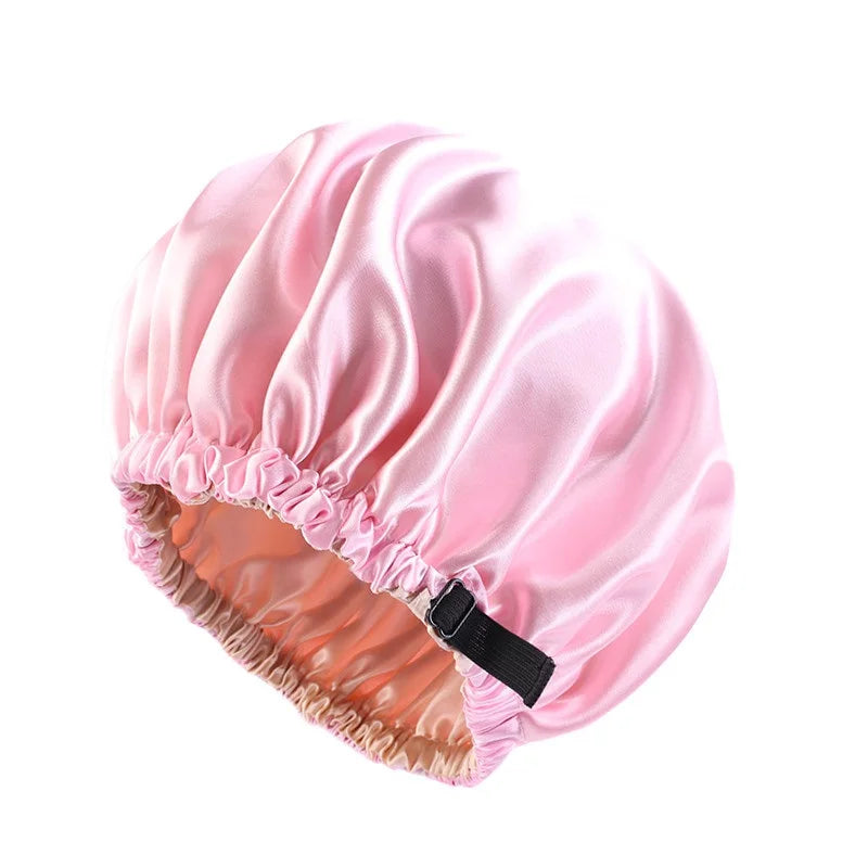 2021 Hot Sale Soft Shower Cap Double Sided Layer Satin Silk Lined Night Cap For Women
