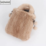 Genuine mink fur shoulder bag for women with top handle, cross-body style, crafted by HSF Marketplace, stylish and high-quality.