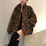 Women's leopard print faux fur parka jacket by HSF Marketplace, front view