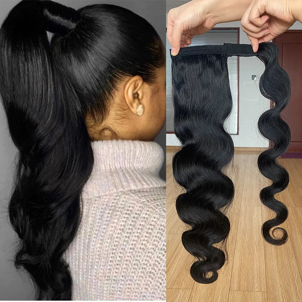 Brazilian body wave human hair wrap-around ponytail clip-in extension, 120g, for women