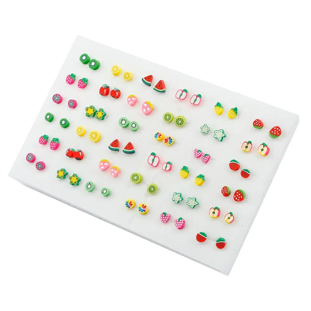 HSF Marketplace multicolor crystal cartoon star and moon hypoallergenic plastic stud earrings set