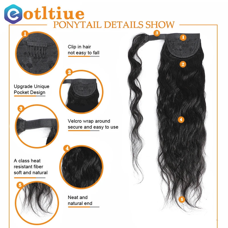 HSF Marketplace 12A Remy human hair drawstring ponytail extension in natural black curly wave, 100g