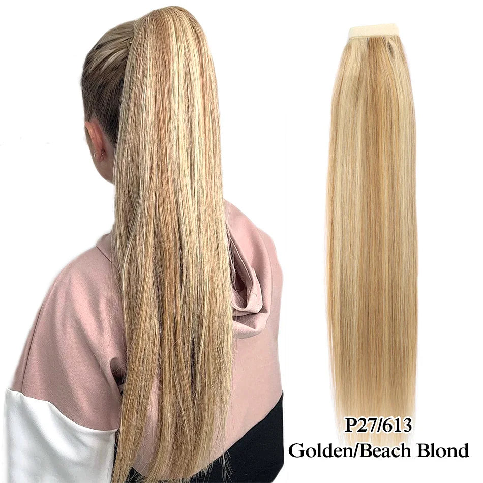 Straight Brazilian Remy human hair wrap-around ponytail extension, 100% human hair, 60/100/120/150g