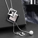 Elegant geometric crystal pendant necklace for women, featuring long pearl choker style jewelry from HSF Marketplace.