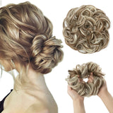 Synthetic messy curly hair bun extension with elastic scrunchie for women’s chignon updo in brown-black tones