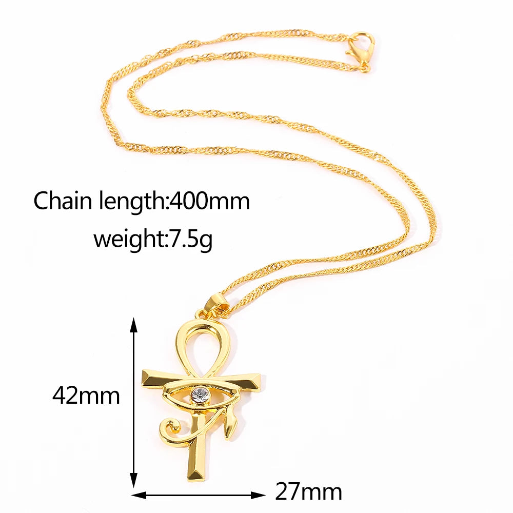 Egyptian Eye of Horus charm pendant on a religious Ankh cross necklace for women, jewelry by HSF Marketplace