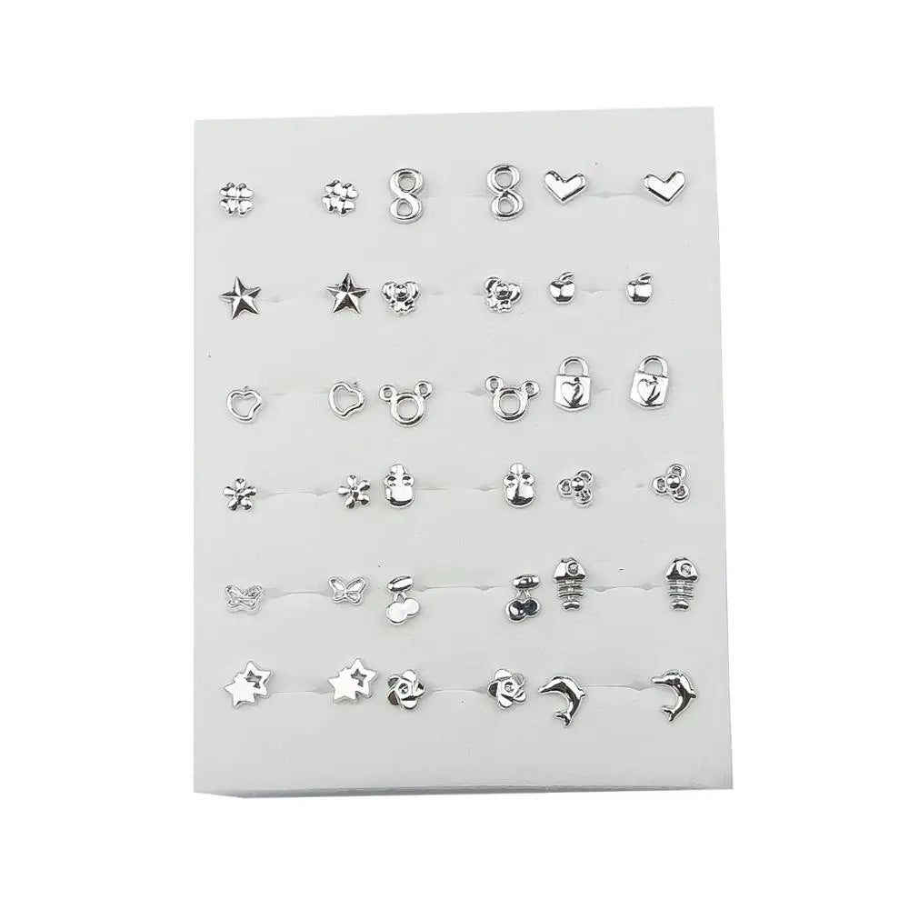 36/18-pair multicolor crystal cartoon star and moon hypoallergenic plastic stud earrings set by HSF Marketplace