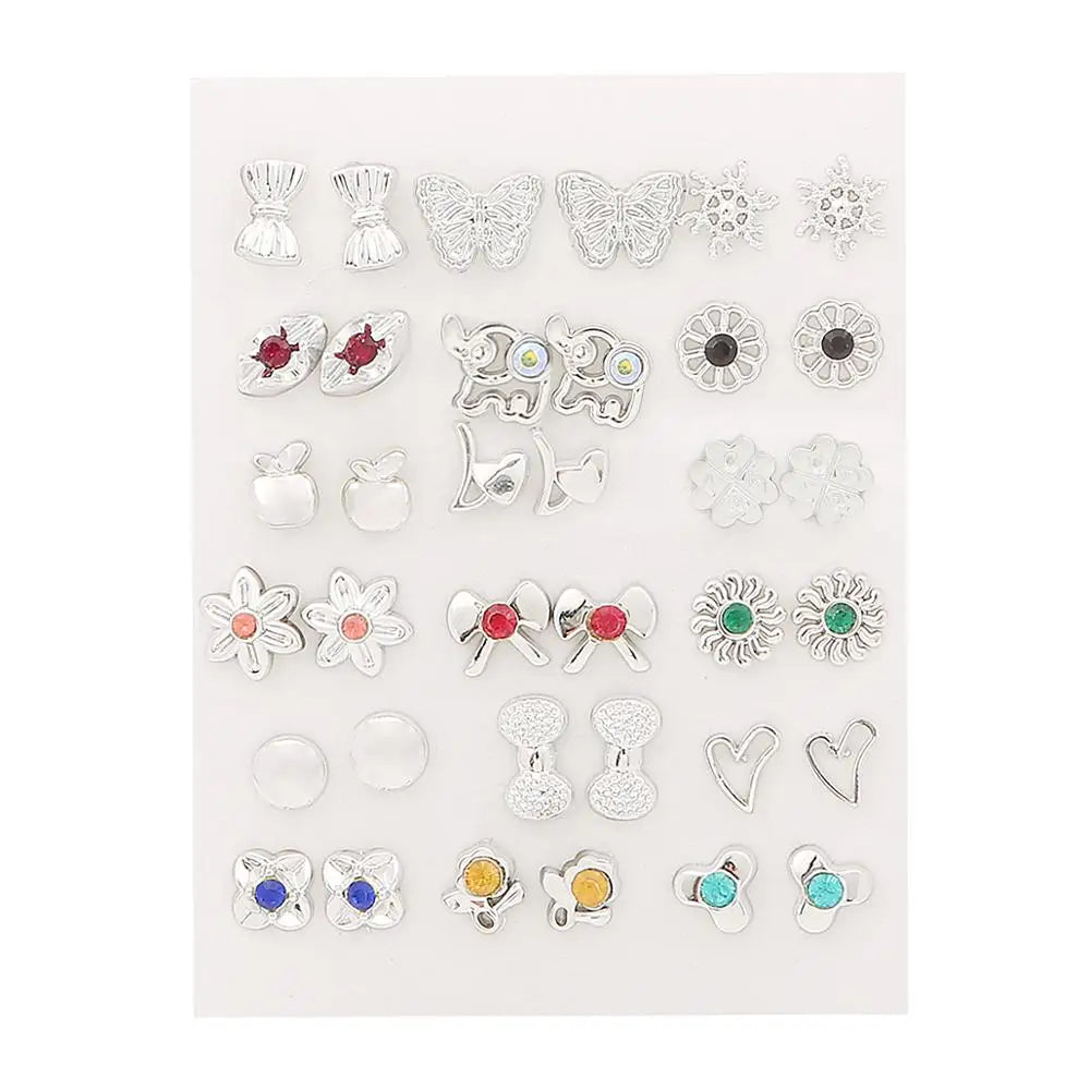 HSF Marketplace multicolor cartoon star and moon hypoallergenic plastic stud earrings set, 36 pairs for women and girls