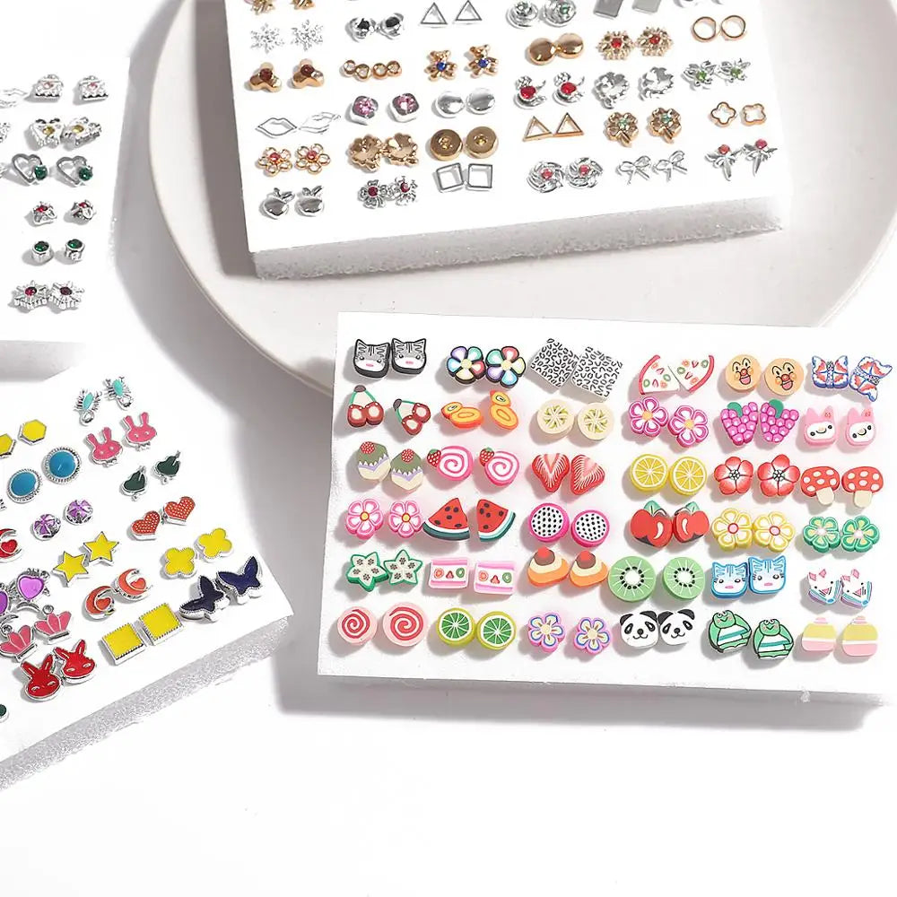 HSF Marketplace multicolor cartoon star and moon hypoallergenic plastic stud earrings set for women and girls