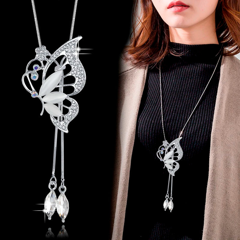 Elegant geometric crystal pendant necklace for women, featuring a pearl choker design, stylish long jewelry by HSF Marketplace.