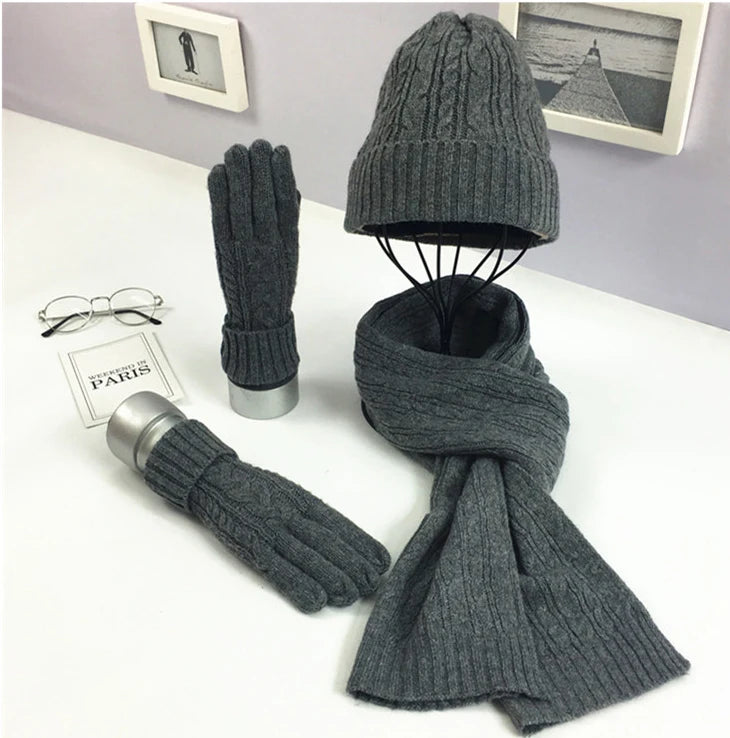 Women's winter warm wool knit hat, scarf and glove set by HSF Marketplace