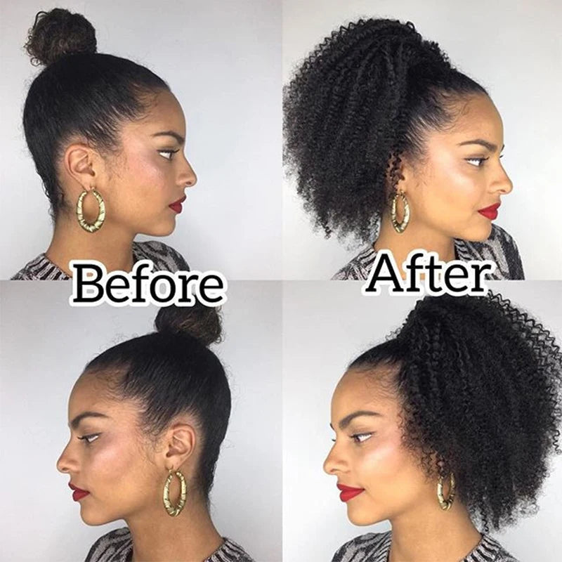 Afro Kinky Curly Ponytail Remy Hair Pieces For Women Natural Black Clip In Ponytails Drawstring Human Hair Dolago Products