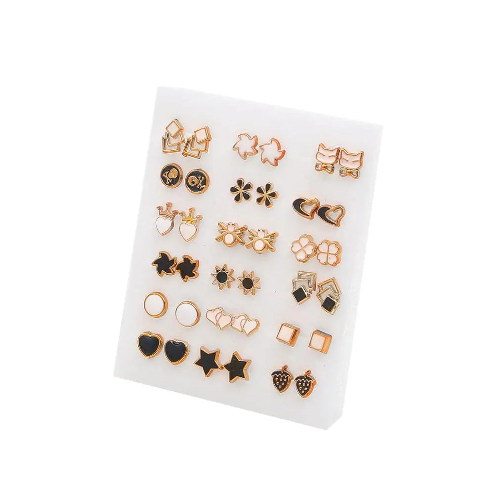 HSF Marketplace multicolor crystal cartoon star and moon hypoallergenic plastic stud earrings set, 36/18 pairs