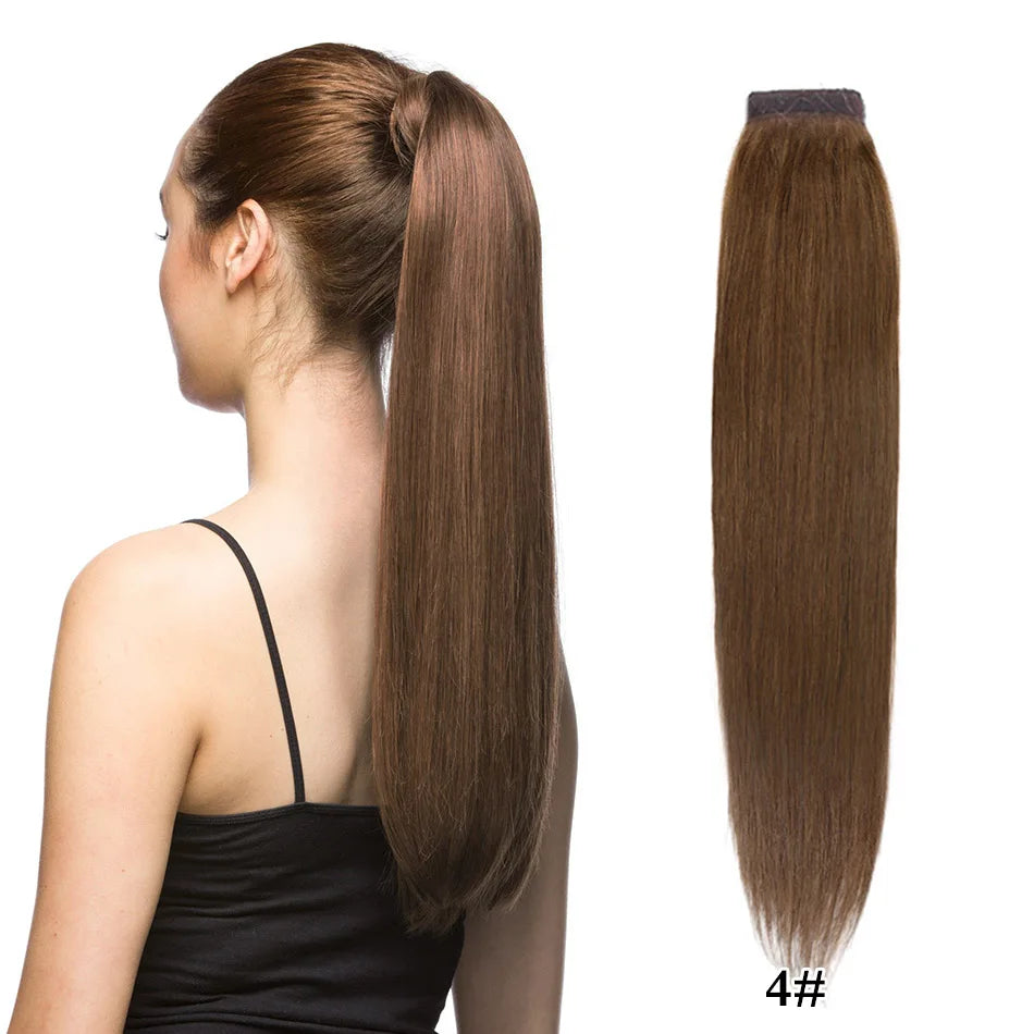 Real Beauty Brazilian Remy human hair clip-in ponytail extension, thick straight wrap-around hairpiece 30–75cm
