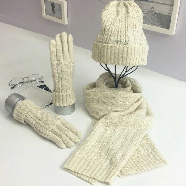 Women's winter warm wool knit hat, scarf and glove set by HSF Marketplace