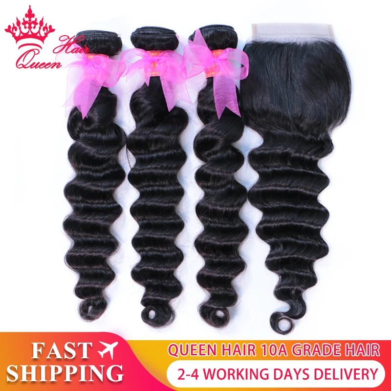 Loose Deep Wave Bundles With Closure 4x4 5x5 6x6 Brazilian Virgin Raw Hair Bundles With Closure Queen Hair Official