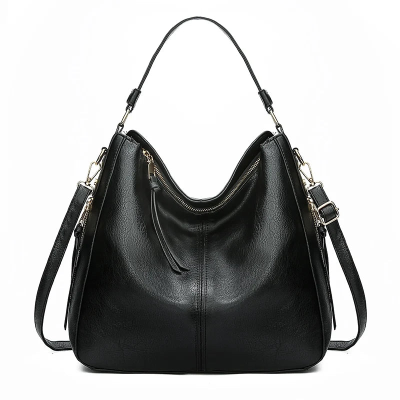 Leather hobo bag by HSF Marketplace featuring a vintage design, large capacity tote with shoulder strap for women.