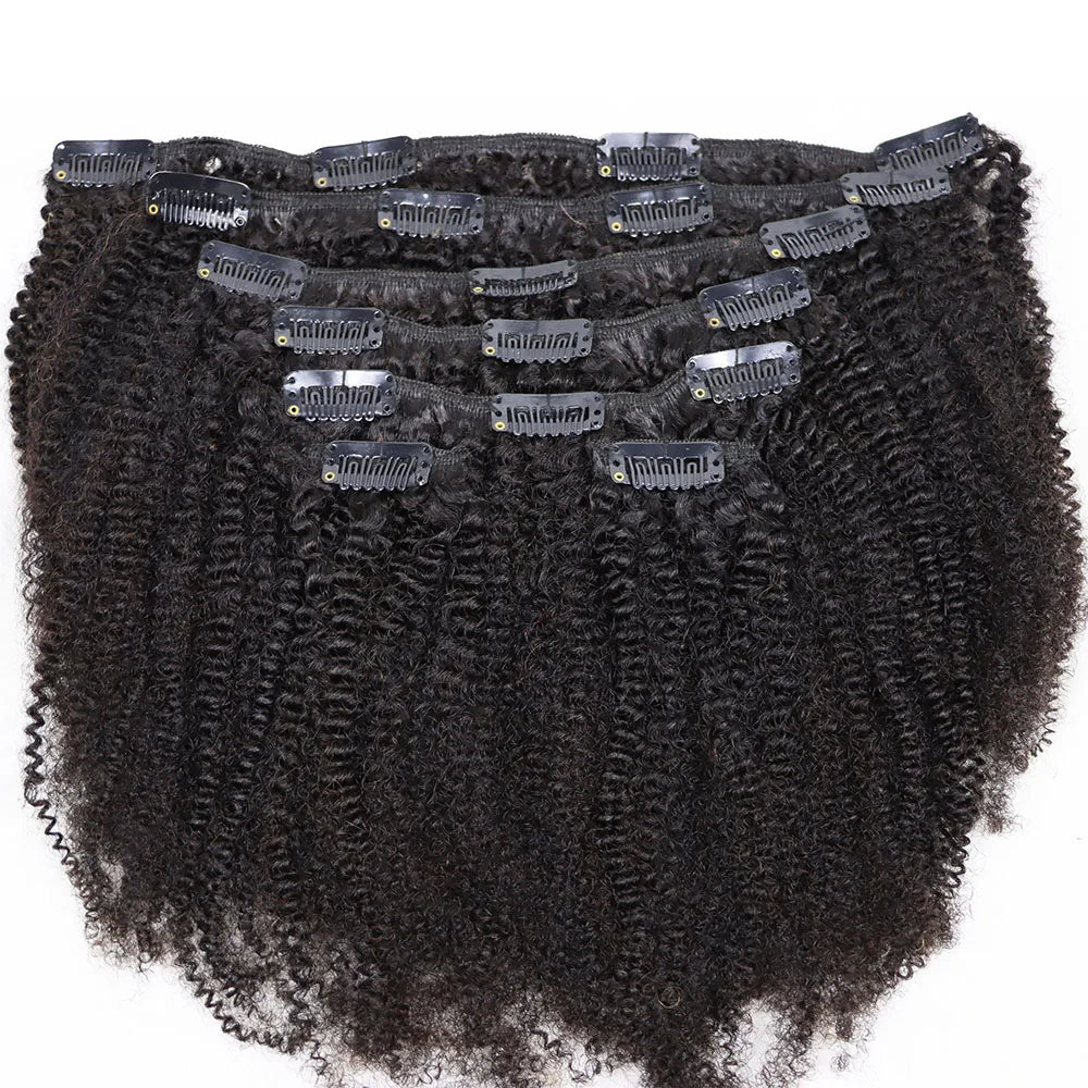 IXTUYLLY 4C clips virgin Remy human hair extensions, tight small afro kinky curly clip-ins in African black