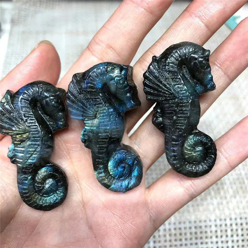 Natural Quartz Carvings Labradorite Owl Cicada Animal Crystals Healing Stones For Spiritual Decor