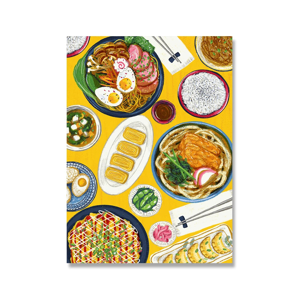 Sushi canvas art for modern kitchen decor by HSF Marketplace, featuring colorful sushi-inspired artwork