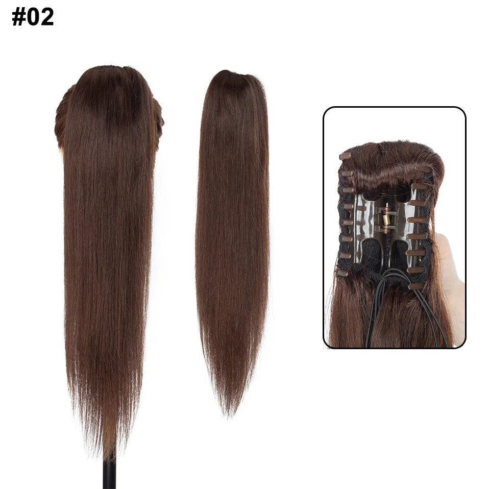 S-noilite ponytail human hair claw clip extension, 14–22 inches, natural black, blonde, and brown tones