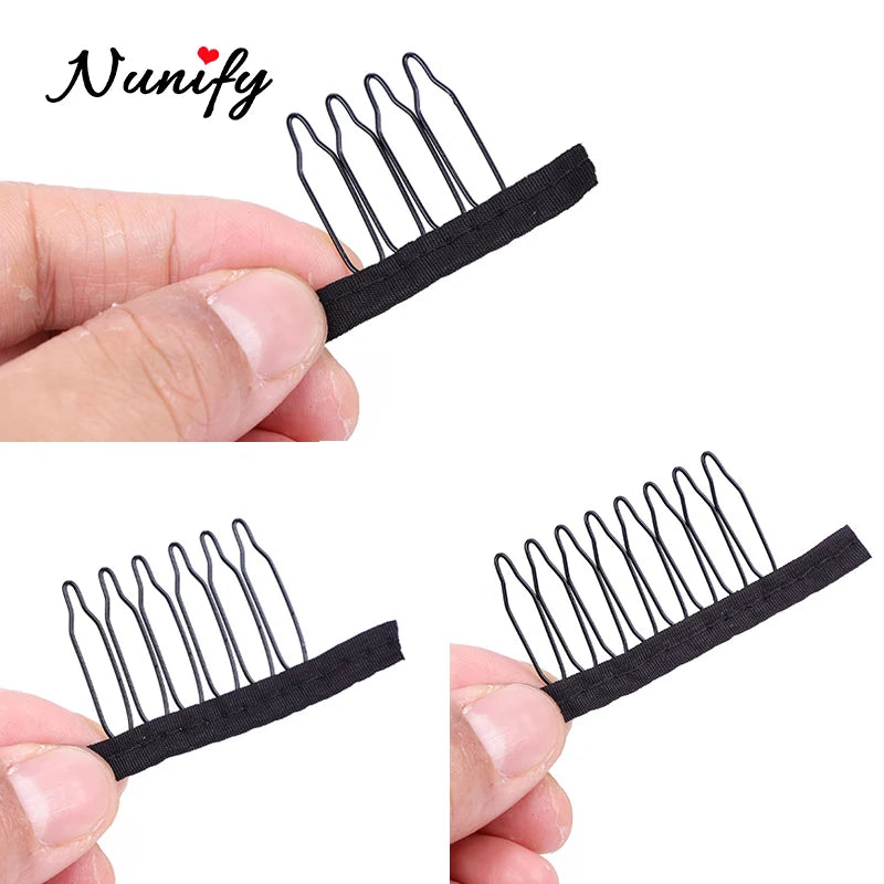 Nunify Wig Comb Clips 4 Teeth Hair Extension Clips Stainless Steel Wig Clips Combs Snap Clips With Rubber For Hair Extension