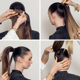 Isheeny straight human hair ponytail extension, 14–24 inch Brazilian Remy wrap clip-in in natural black