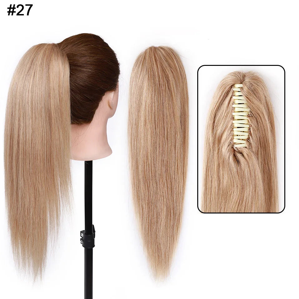 S-noilite ponytail human hair claw clip extension in natural black, blonde, and brown shades