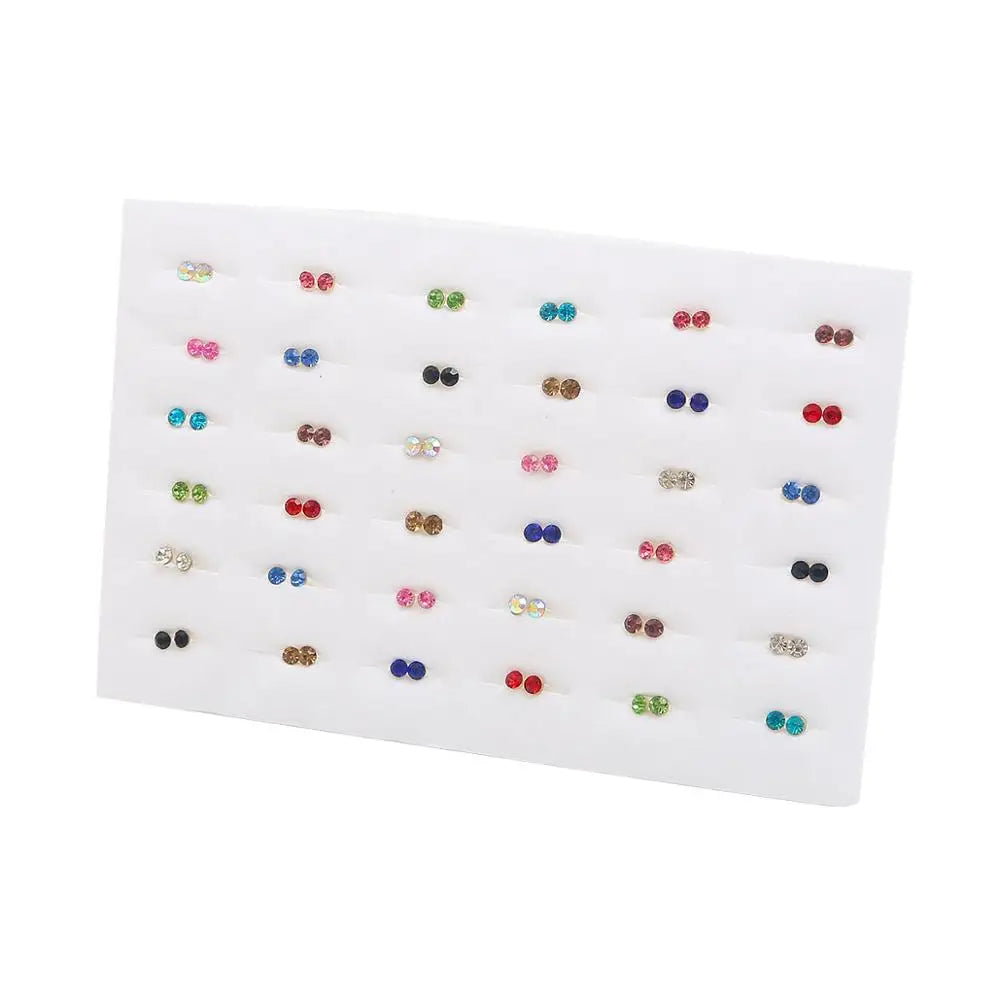 HSF multicolor cartoon star and moon crystal plastic stud earrings set, 36 pairs, hypoallergenic jewelry for women and girls