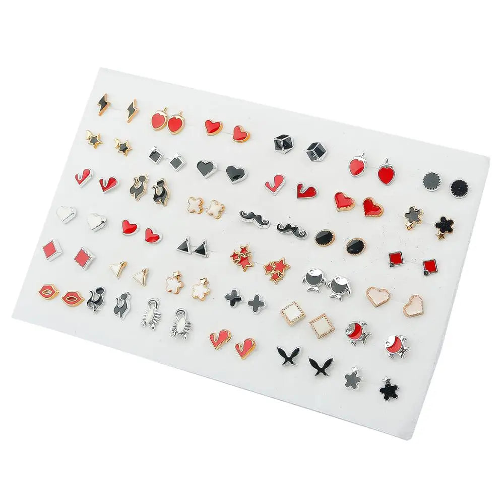 HSF Marketplace multicolor cartoon star and moon hypoallergenic plastic stud earrings set, 36/18 pairs