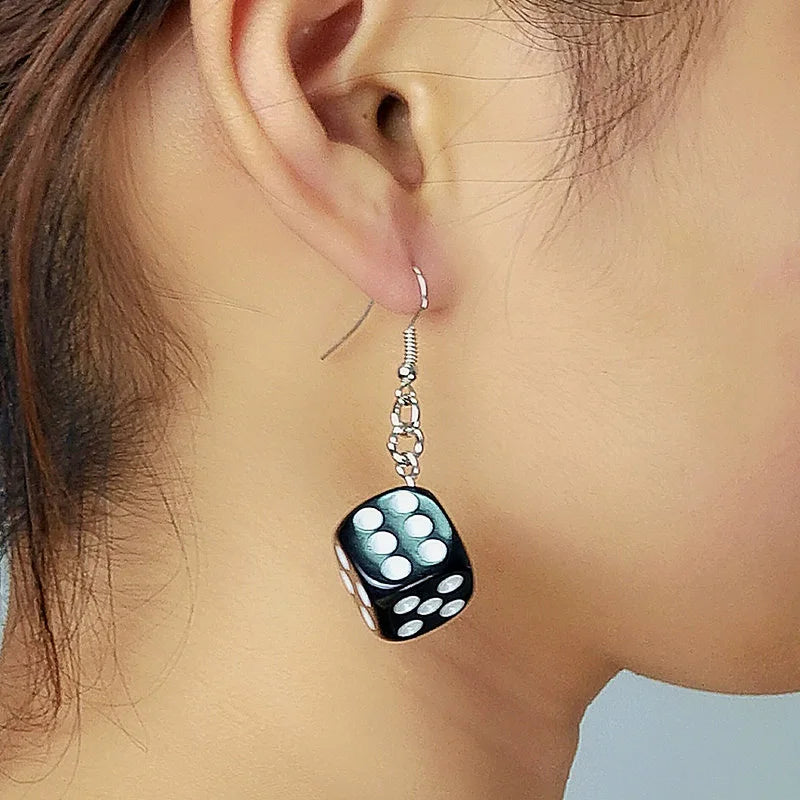 Aihua white and black square dice earrings for women, digital dice design jewelry set
