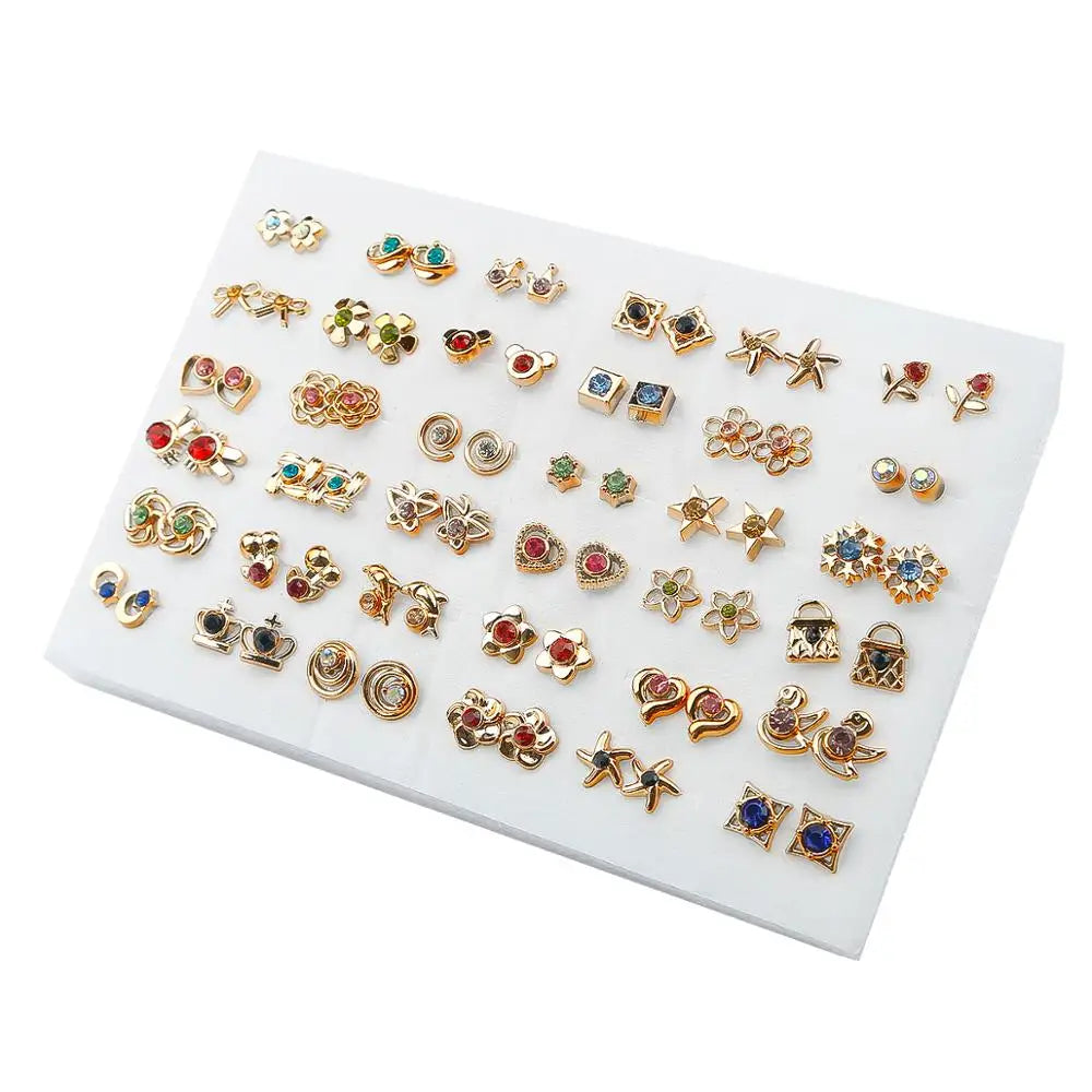 HSF Marketplace multicolor cartoon star and moon hypoallergenic plastic stud earrings set, 36 pairs