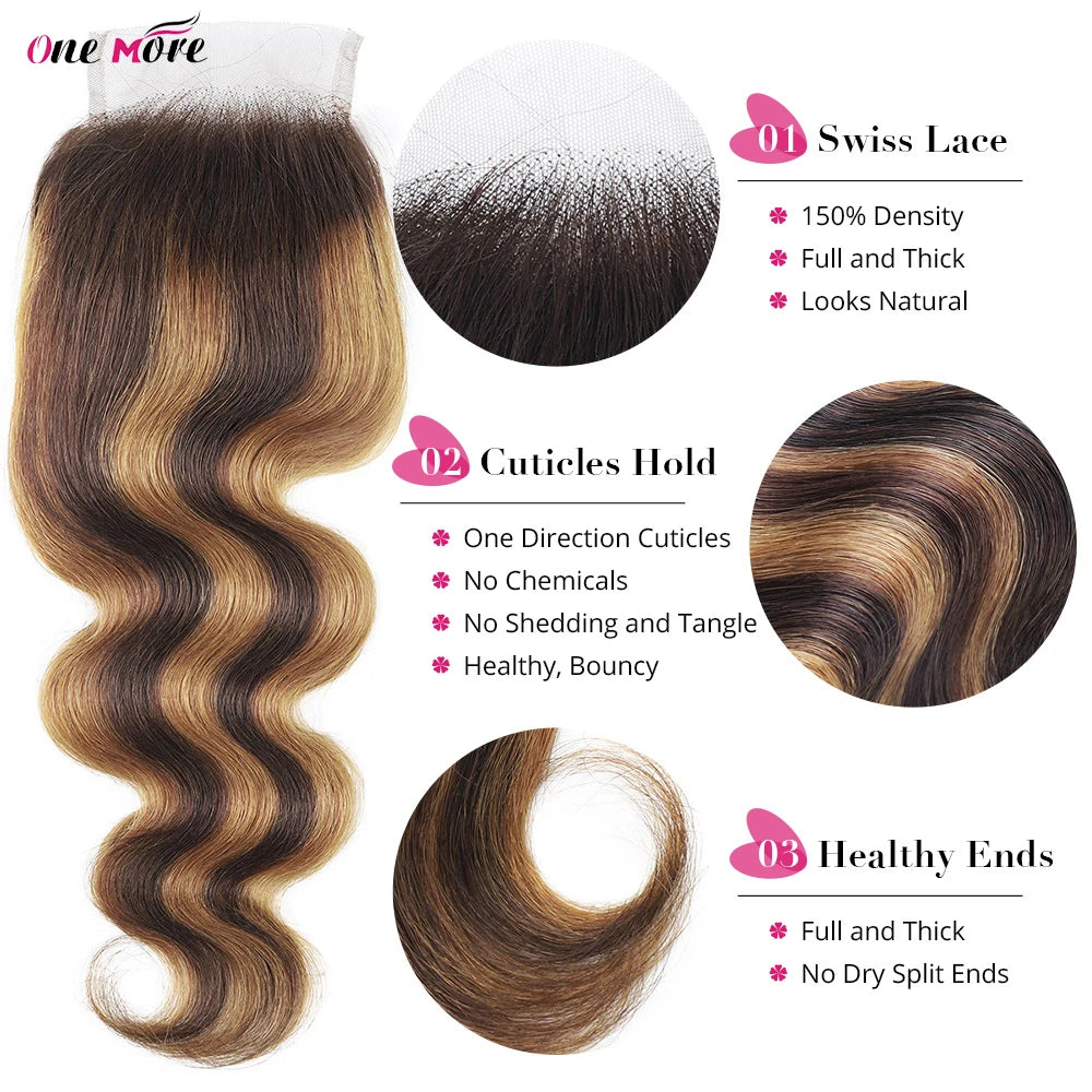 Honey blonde 5x5 closure with bundles, body wave human hair bundles with ombre highlights from HSF Marketplace