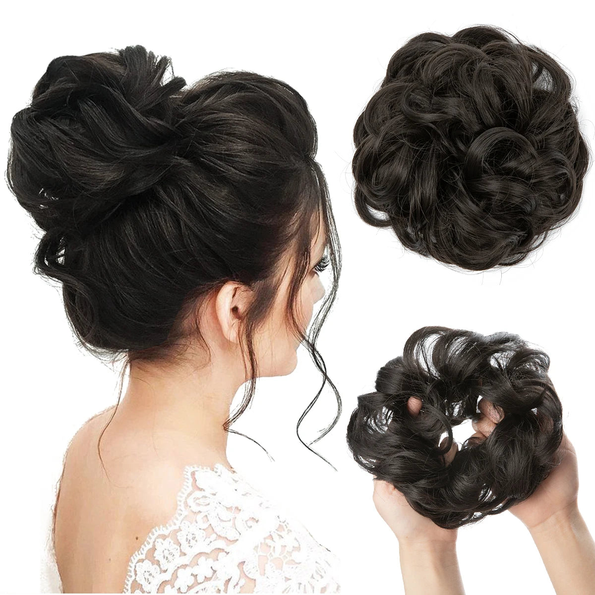 Messy curly synthetic hair bun extension scrunchie chignon donut updo hairpiece for women
