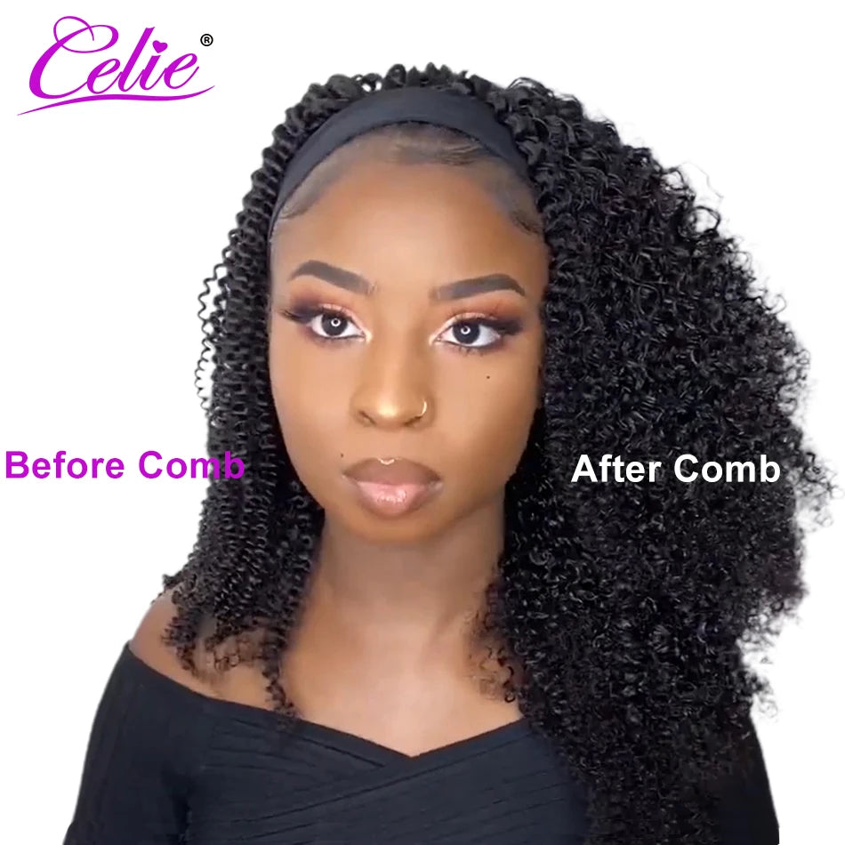 Celiehair kinky curly Brazilian human hair headband wig for women