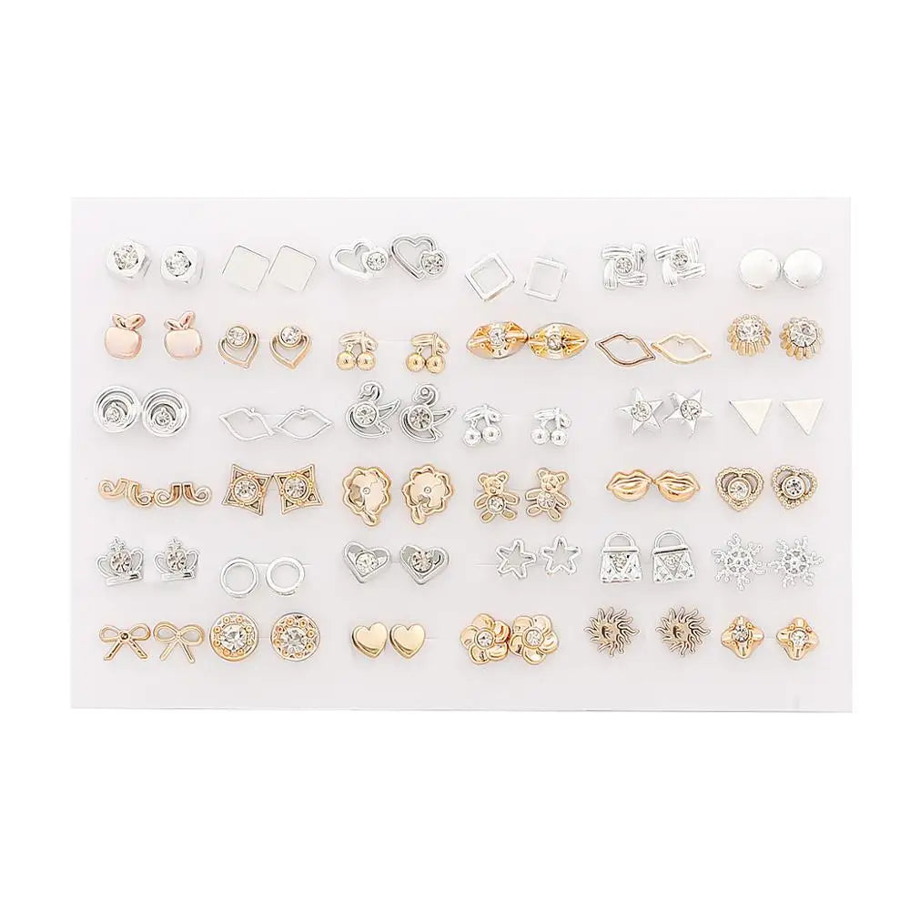 HSF Marketplace multicolor cartoon star and moon hypoallergenic plastic stud earrings set, 36/18 pairs