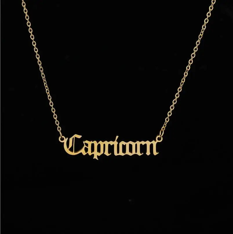 Stainless Steel 12 Zodiac Constellation Necklaces Letter Aquarius Aries Gemini Pisces Leo Sagittarius Pendant Necklace for Women