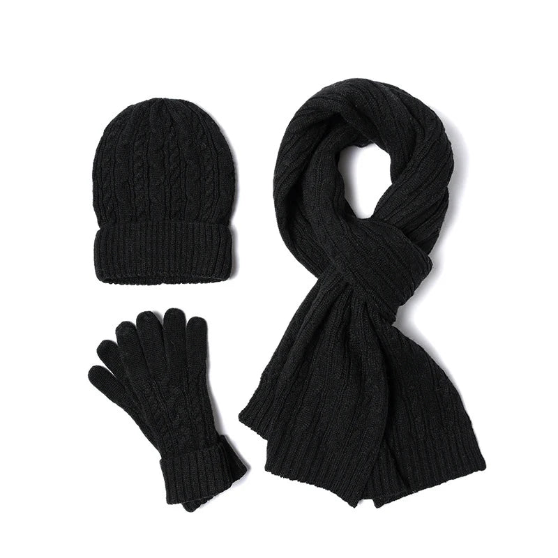 HSF Marketplace women's winter warm wool knit hat, scarf, and glove set in coordinated design