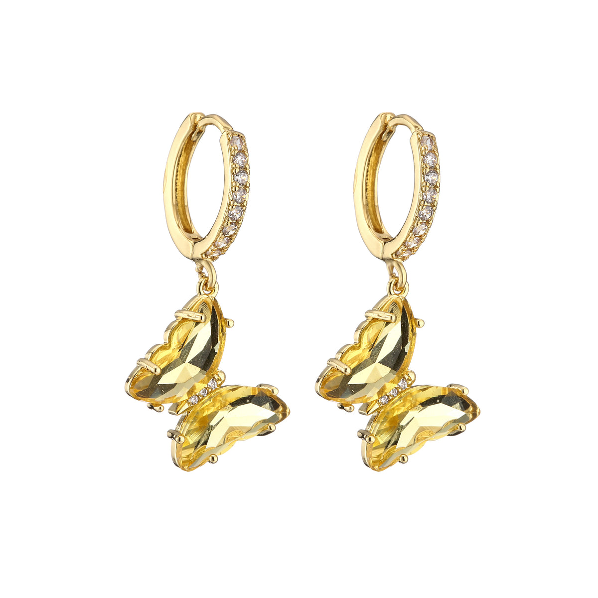 Crystal butterfly hoop earrings for women, sweet and elegant jewelry design by HSF Marketplace