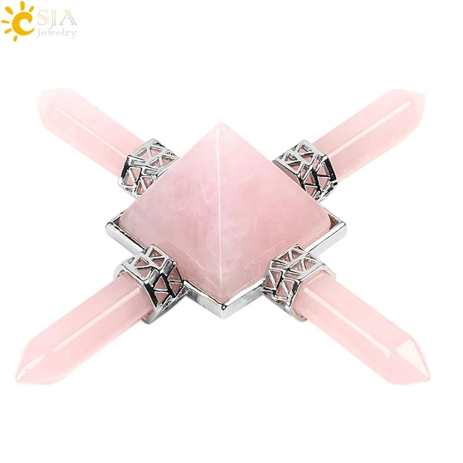 CSJA Reiki Healing Balance Indian Chakra 4 Point Pyramid Natural Gem Stone Energy Generator White Purple Crystal Obsidian E813