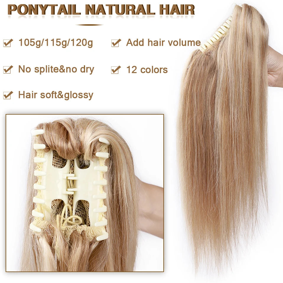 S-noilite straight human hair ponytail extension with claw clip in natural black, blonde, and brown shades